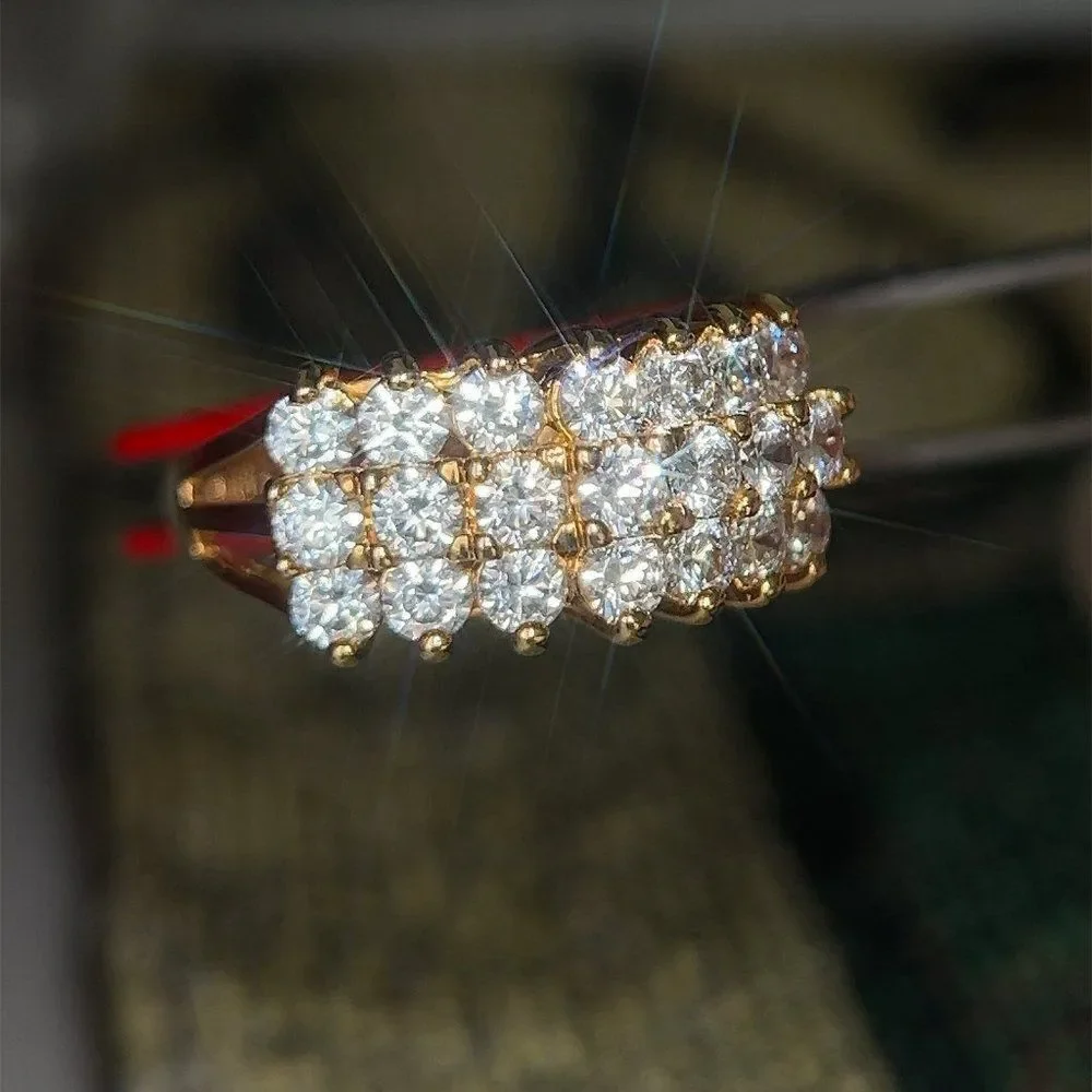 925 Gold Vermeil 3-Row‎ Diamonique Cz Ring